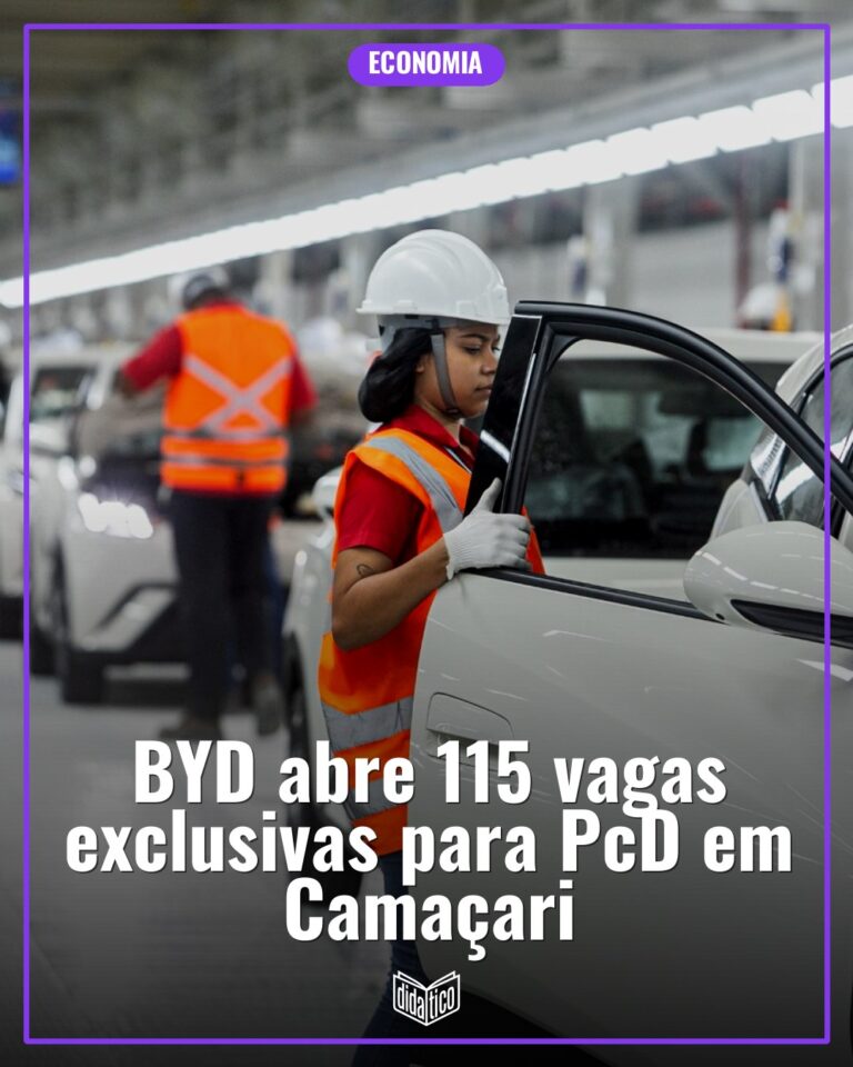 BYD abre 115 vagas exclusivas para PcD em processo seletivo no complexo de Camaçari